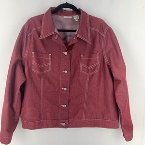 Paradox Womens 22W Trucker Jacket Red Boxy Casual Cowgirl Western Stitching